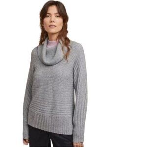 Anthropologie Moth Ribbed Knit Sweater Womens Small Cowl Neck Minimal Gray Cozy